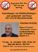 Vortragsabend “Auswirkungen von Windkraftanlagen auf Landschaft und Natur” mit Johannes Bradtka am 12. November in Bad Orb