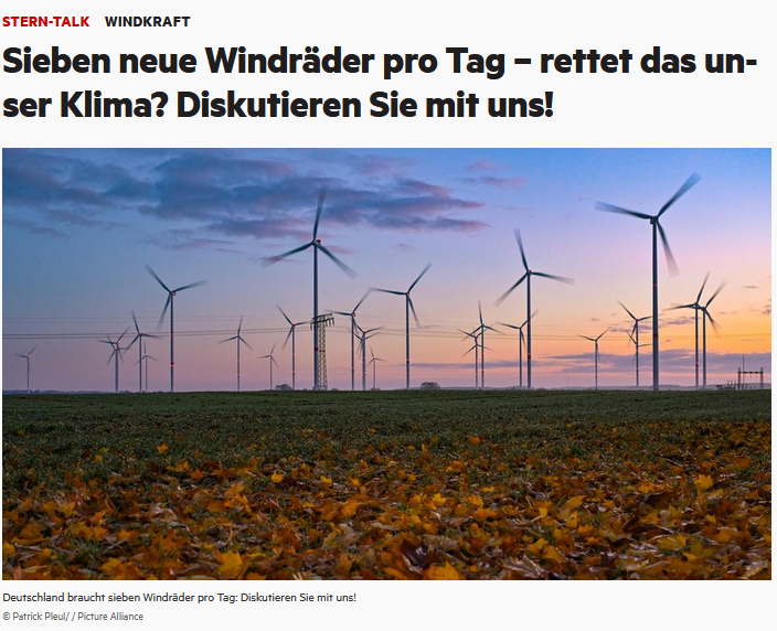 Stern hat Dr. Detlef Ahlborn eingeladen! Stern-Talk! Sieben neue Windräder pro Tag – rettet das unser Klima? Dienstag, 23. November 2021, von 18 Uhr bis 19:30 Uhr