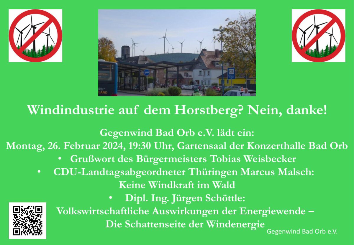 Info-Veranstaltung am Montag, 26. Februar 2024 in Bad Orb “Windindustrie auf dem Horstberg? Nein, danke!”